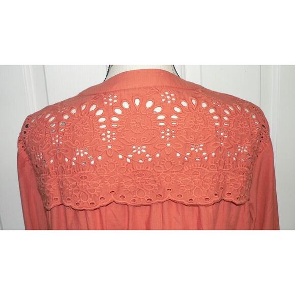 Wishlist Apparel Womens V-Neck Button Front Cotton Eyelet Top Burnt Orange Small - Picture 5 of 7